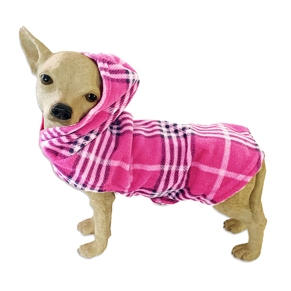 Pink Plaid Fleece Pet Dog Hoodie