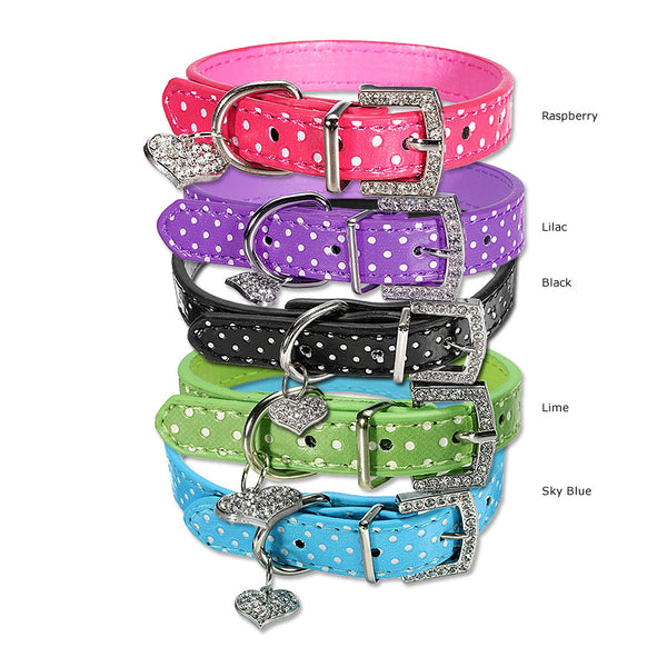Leather Small Dog Collar with White Dots, Small Dog Mall