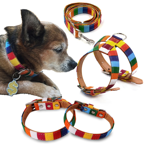 Pet Dog Canvas Stripe Collar, Leash or Harness
