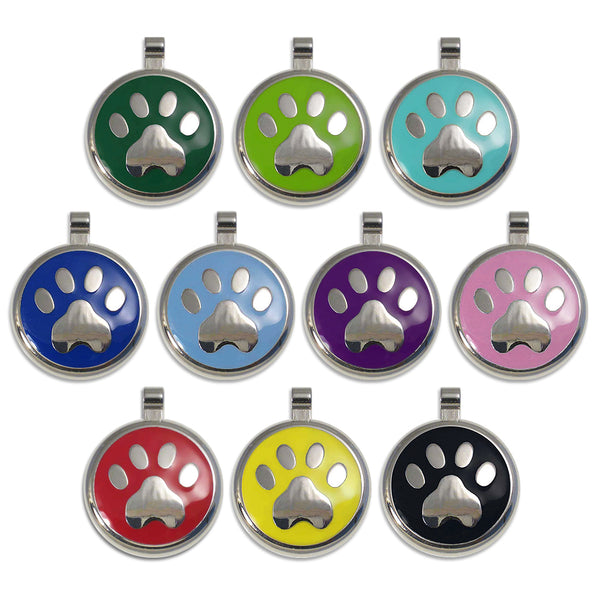 Enameled Paw Pet Dog ID Tag, Ten Colors