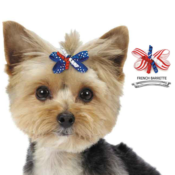 Patriotic Red White & Blue Pet Dog Hair Bow Barrettes