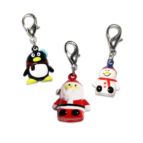 Christmas Pet Dog Collar Bell Charms, Hand Painted Santa, Frosty, Penguin