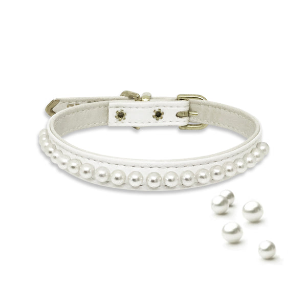 White String of Pearls Pet Dog Collar, Made in the USA