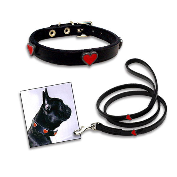 Enamel Heart Pet Dog Leather Collar and Leash