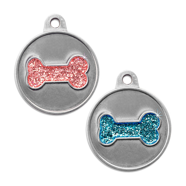 Sparkle Glitter Bone Dog ID Tag for Small Dogs