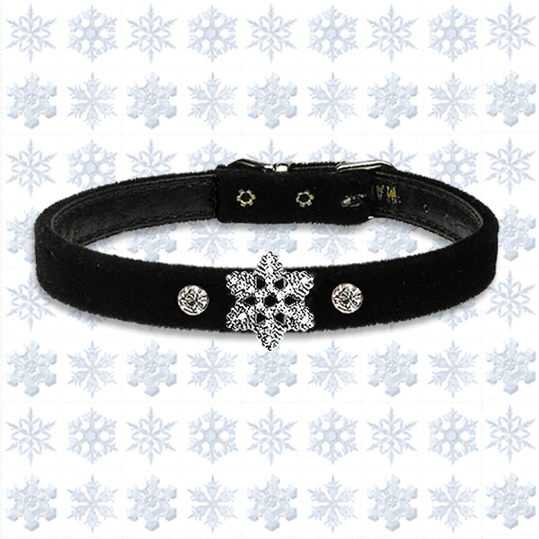 Pet Dog Velvet Collar with Petite Crystal Snowflake