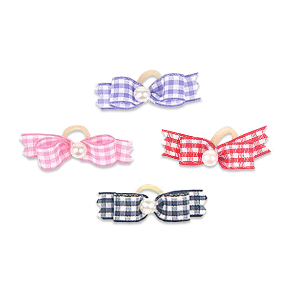 Gingham and Pearl Hair Bows for Small Dogs