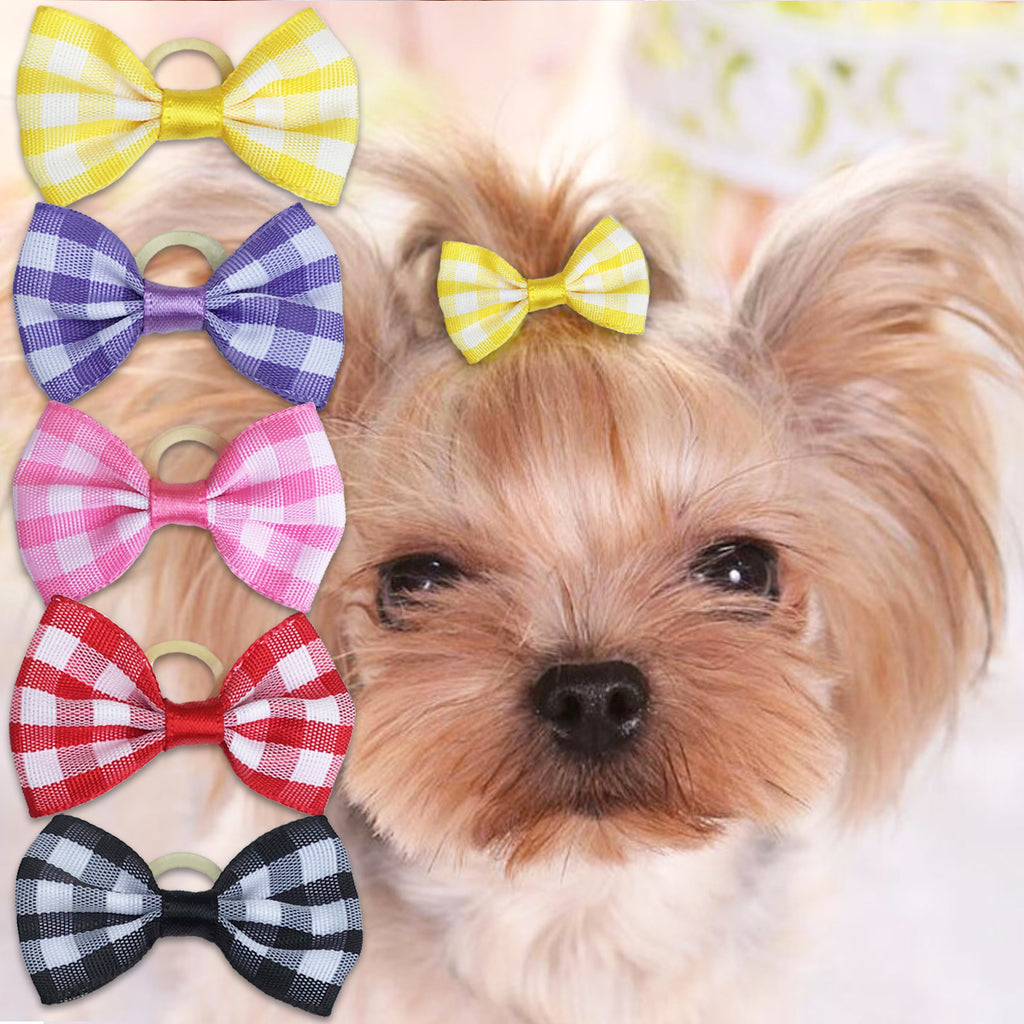 Fun Gingham Hair Bows for Small Dogs