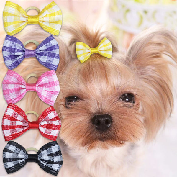 Pet Dog Gingham Hair Bows