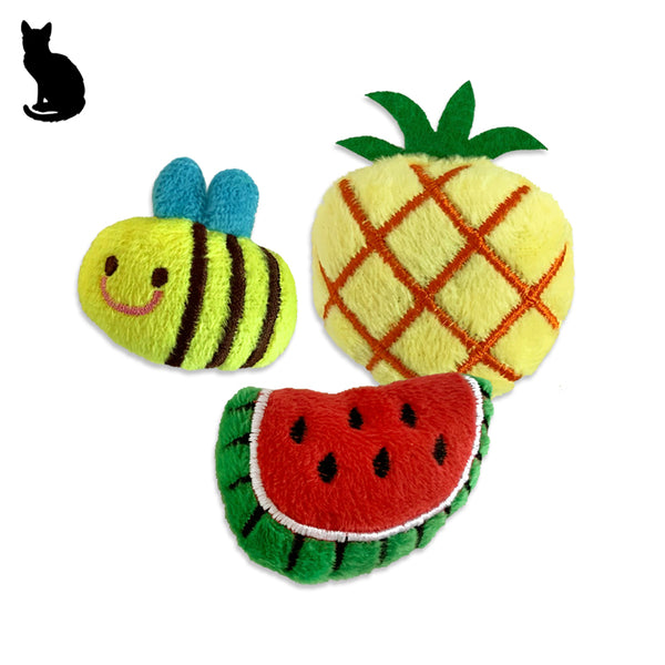 Adorable Bee, Pineapple, Watermelon Catnip Cat Toy Trio