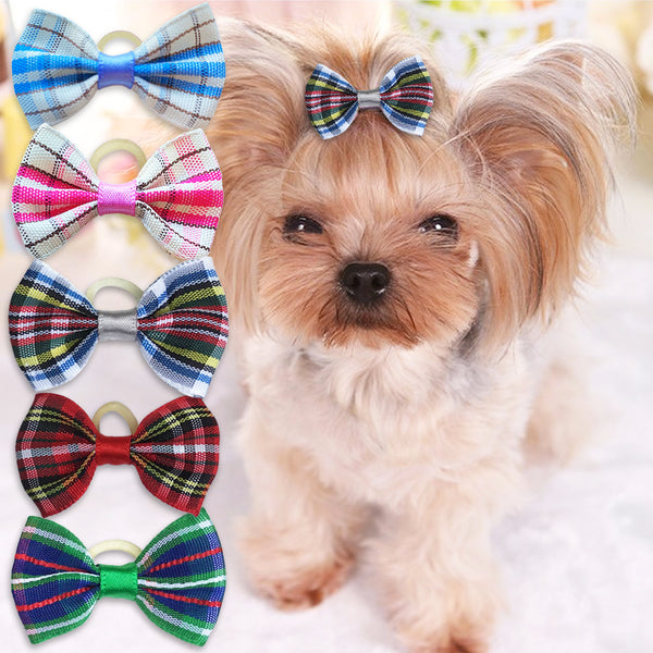 Classic Plaid Hair Bows for Small Dogs