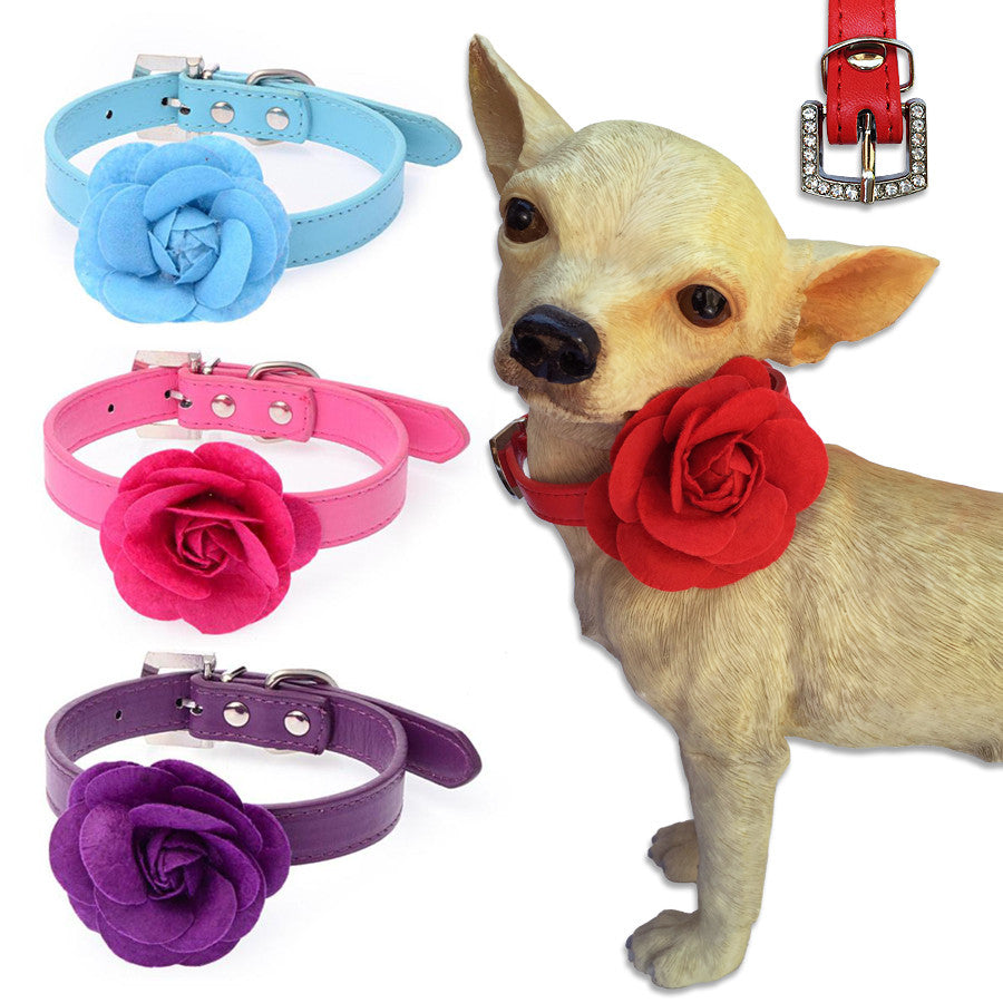 Single Rose Small Dog Collar, Small Dog Mall