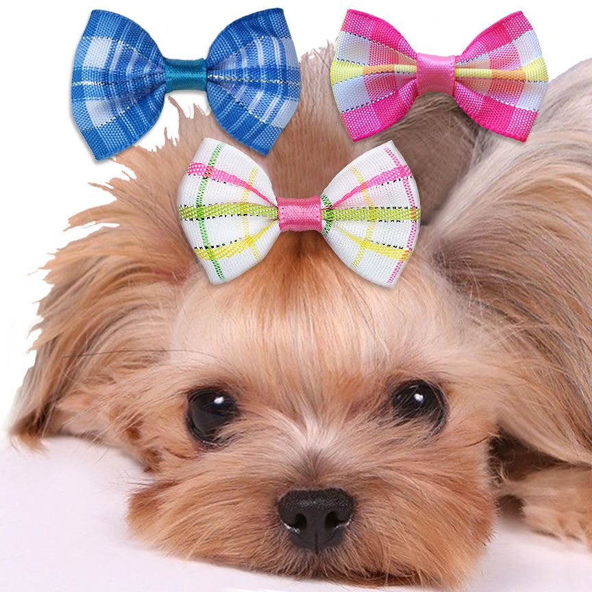 Sparkle Plaid Hair Bows for Small Dogs