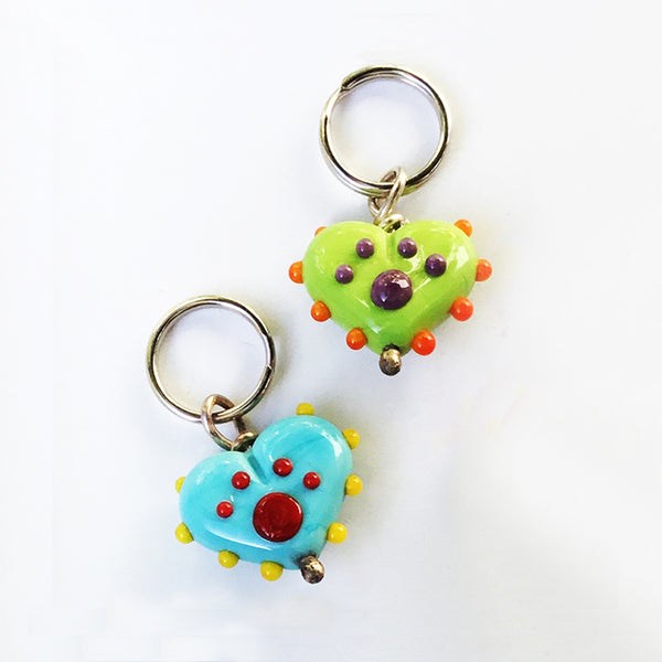 Handcrafted Colorful Lampwork Paw Print Heart Charms