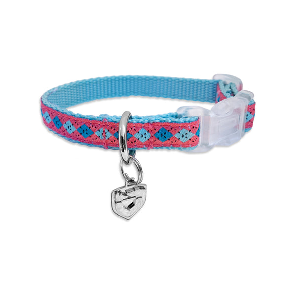 Adjustable Pink & Blue Argyle Pet Dog Collar