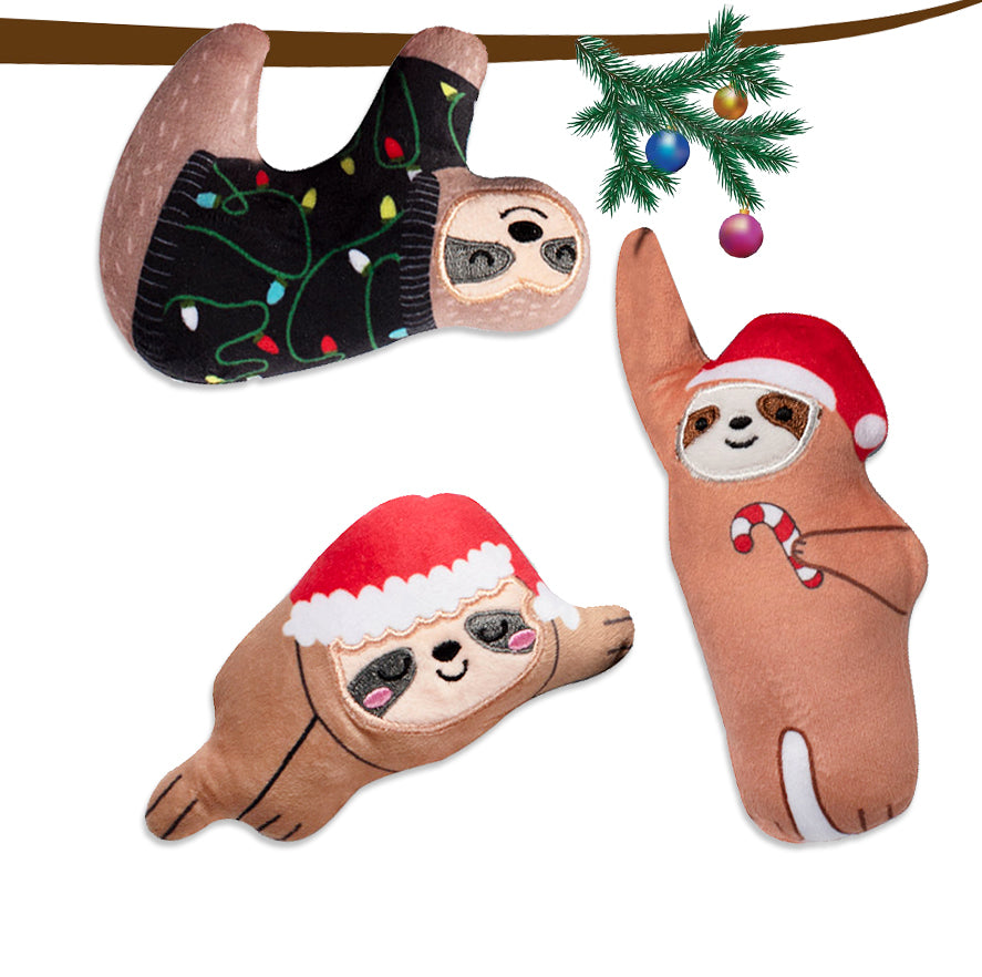 Adorable Mini Christmas Sloth Trio Small Dog Toy
