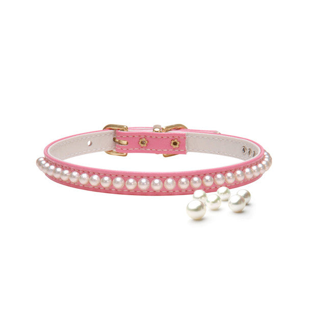 Pink String of Pearls Small Dog Collar