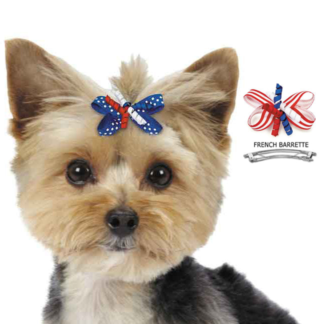 Patriotic Red White & Blue Hair Bow Barrettes