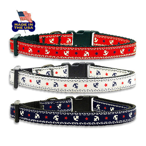 Small Dog Mall  Anchor Design Adjustable Pet Dog Collar, Made in the USA