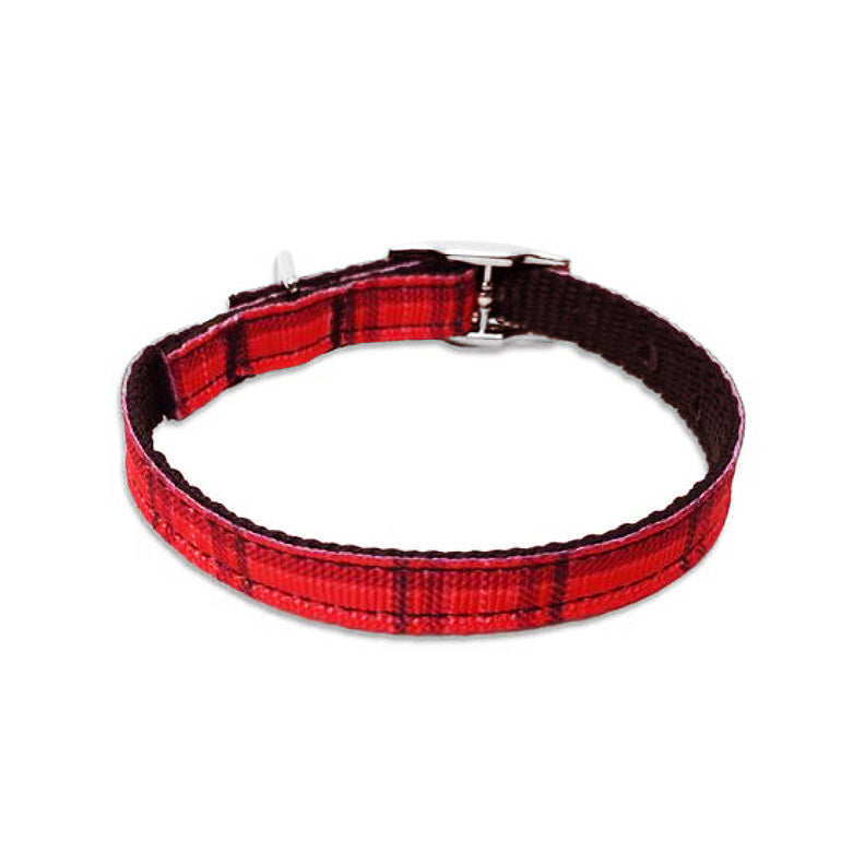 Red Plaid Buckle Style Small Dog Collar