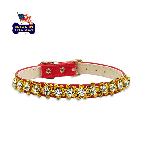 Red Bedazzling Flower Filigree Small Dog Collar