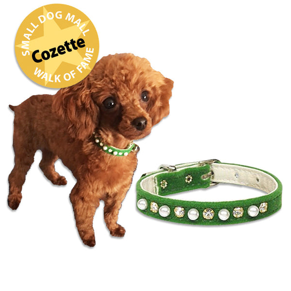 Jeweled Green Velvet Small Dog Collar