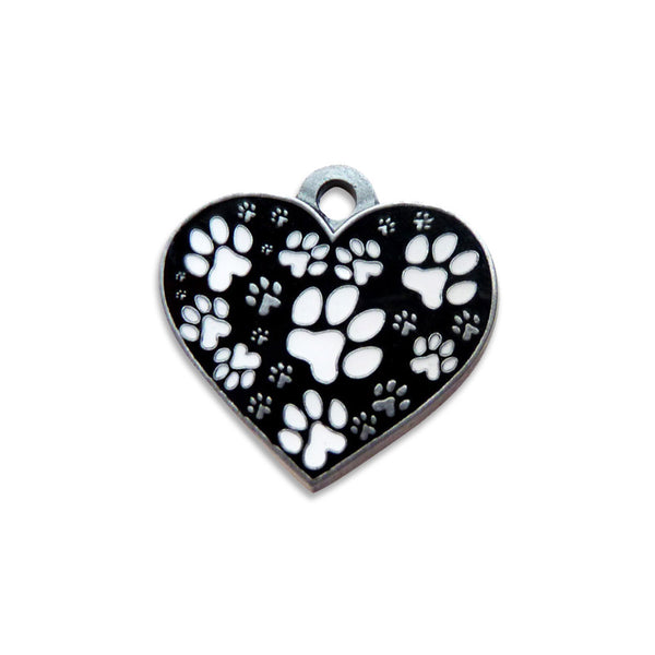 Black & White Heart & Paw Design Dog ID Tag, , ID Tag, Small Dog Mall, Small Dog Mall - Good things for little dogs.  - 1