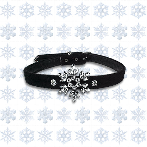 Holiday Velvet Big Snowflake Small Dog Collar