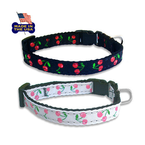 Cherry Ribbon Dog Collars, , Collar, Small Dog Mall, Small Dog Mall - Good things for little dogs.  - 1
