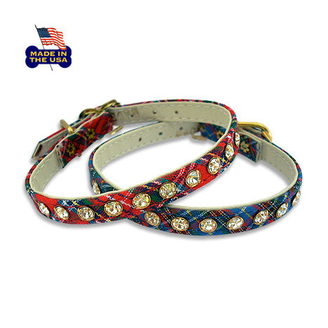 Perfect Plaid Small Dog Collar with Crystals! Small Dog Mall, Small Dog Mall - Good things for little dogs.  - 1