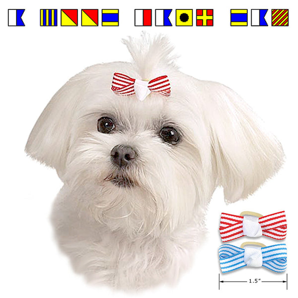 Red & Blue Nautical Theme Dog Hair Bows for Small Dogs