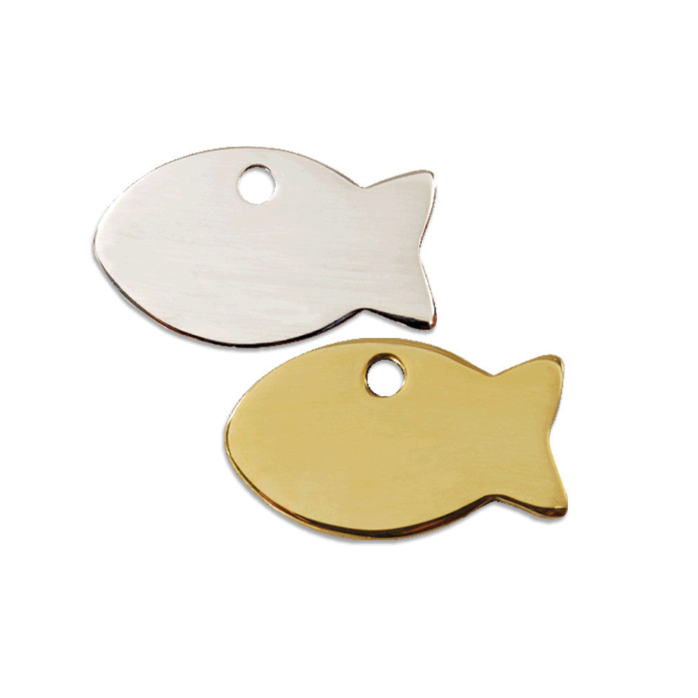 Red Dingo Fish Shaped Cat ID Tag in Brass or Stainless Steel