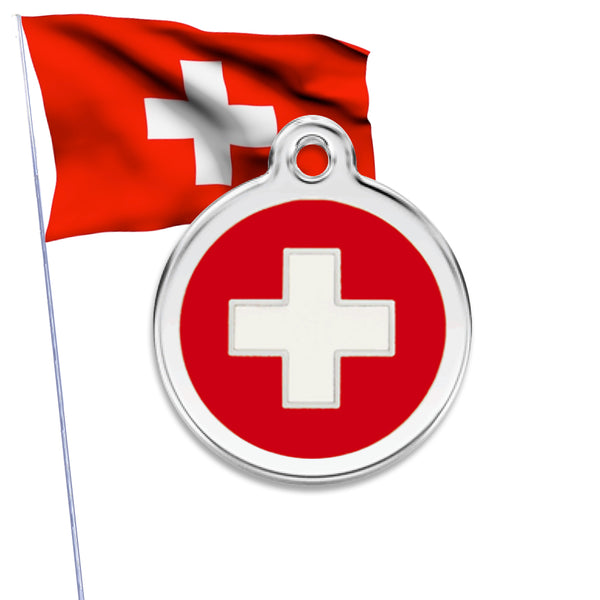 Red Dingo Swiss Flag or Medic Alert Dog ID Tag