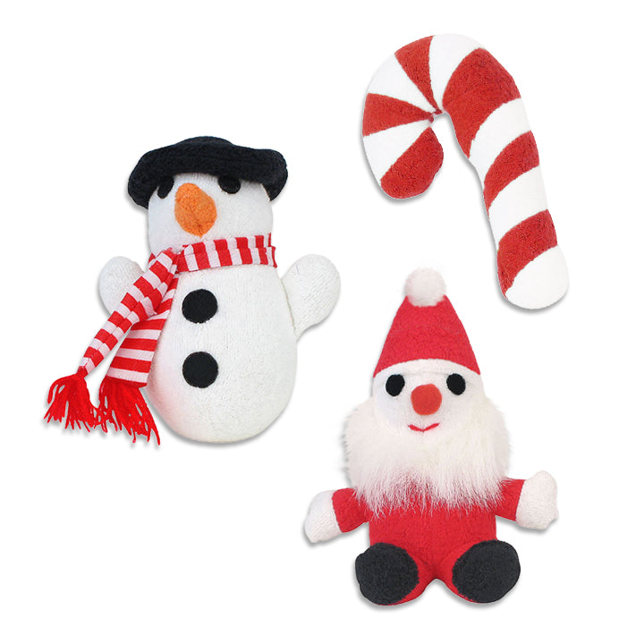 Mini Size Santa, Frosty Snowman, Candy Cane Small Dog Holiday Toys