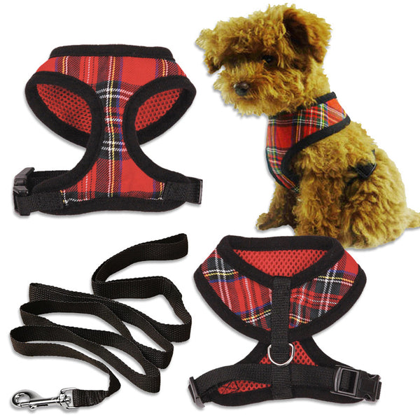 Small Dog Mall Red Tartan Plaid Harness for Small Dogs